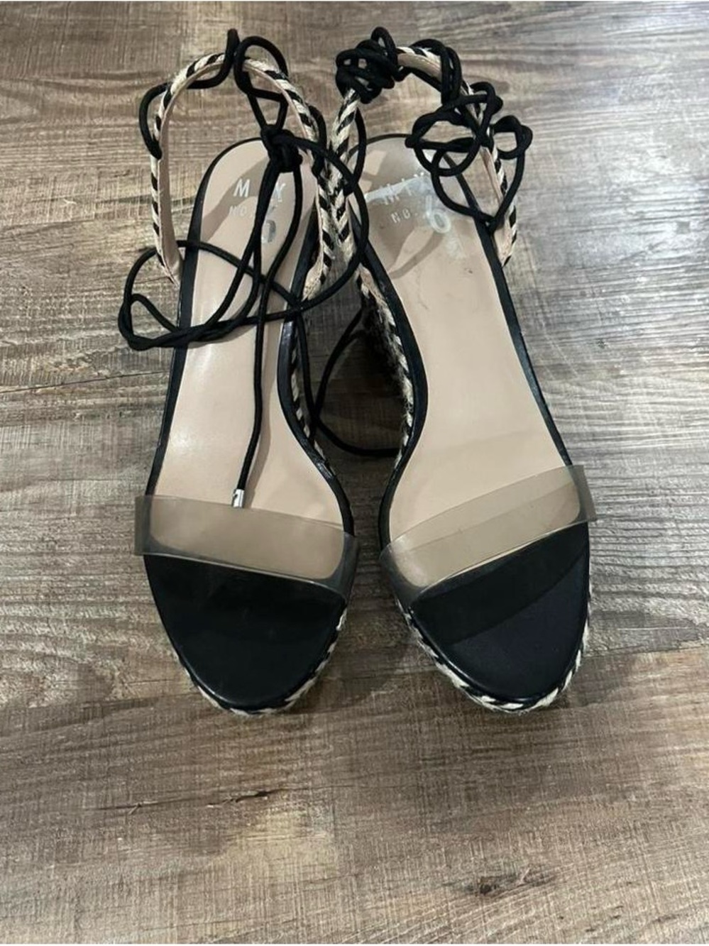 Mix No. 6 Black and Nude Lace-Up Wedge Espadrilles